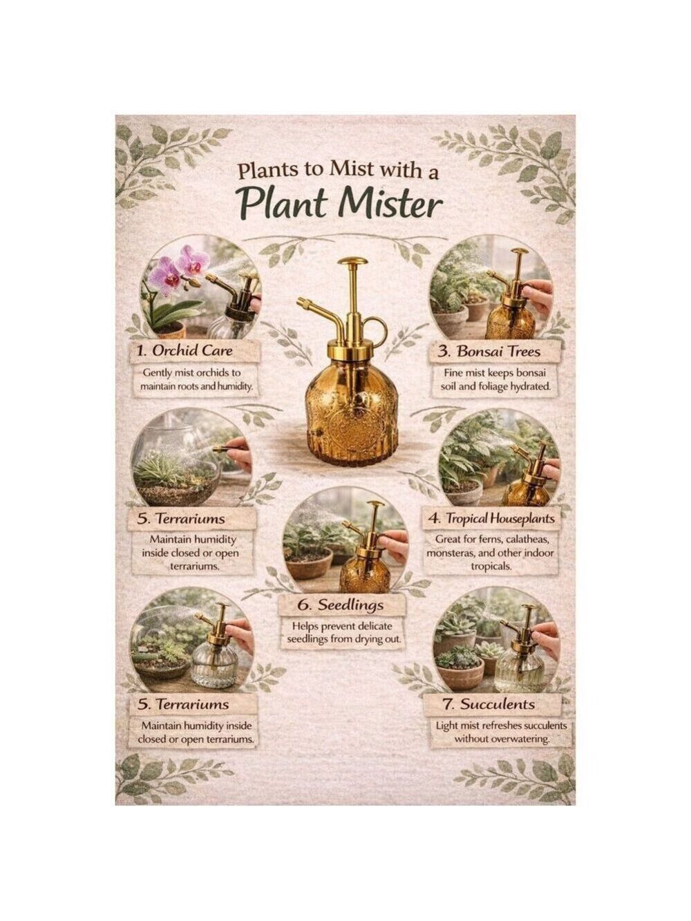 Amber Glass Plant Mister Spray Bottle 6oz Orchid Bonsai Air Plant Mister - Picture 3 of 7